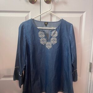 Lee Women's Denim Blue Embroidered Blouse